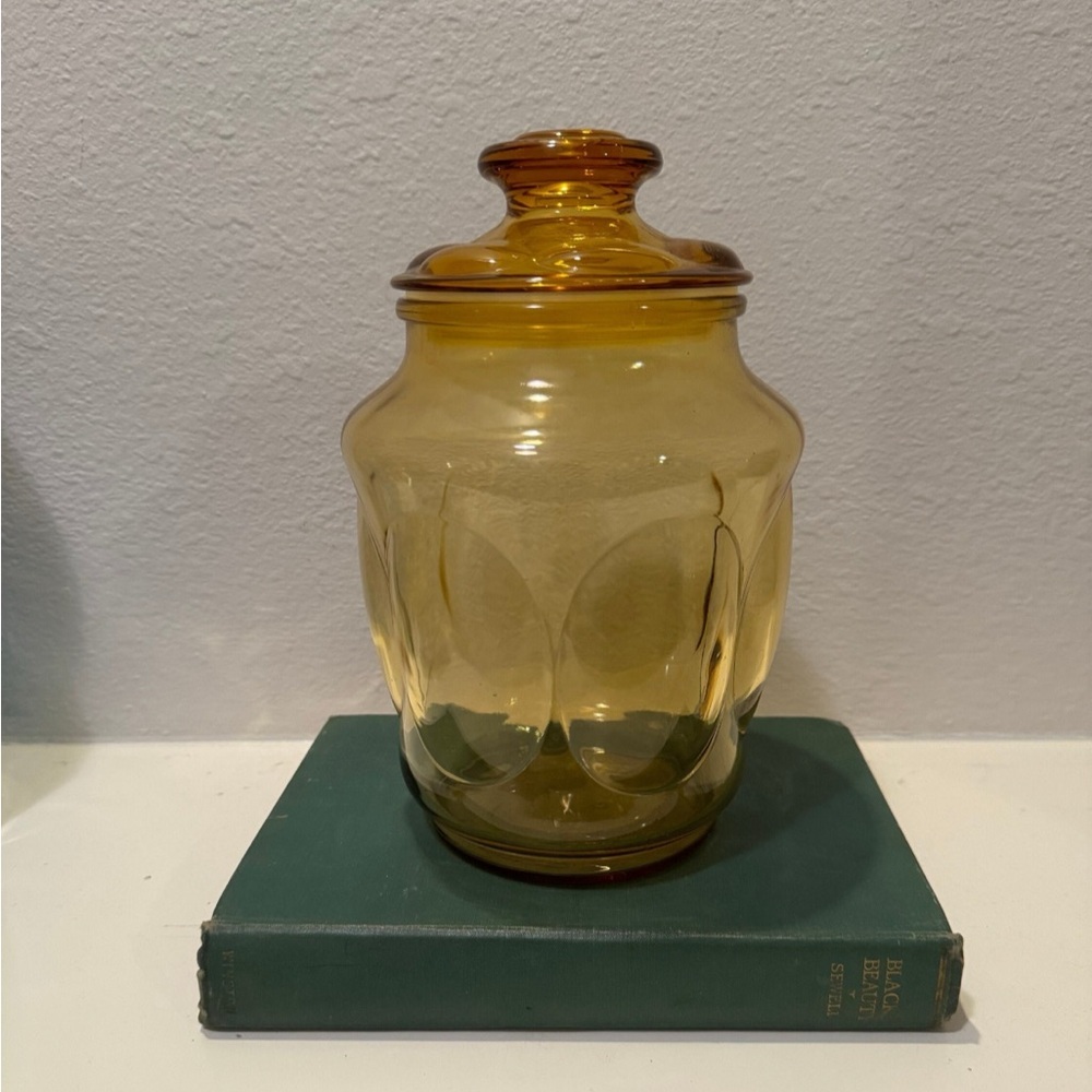 Vintage LE Smith Honey Amber Bubble Glass Apothecary Jar, Canister, Cookie Jar